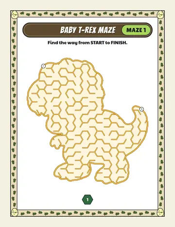 Baby T-rex maze printable: a easy dinosaur maze inside a baby t-rex shape