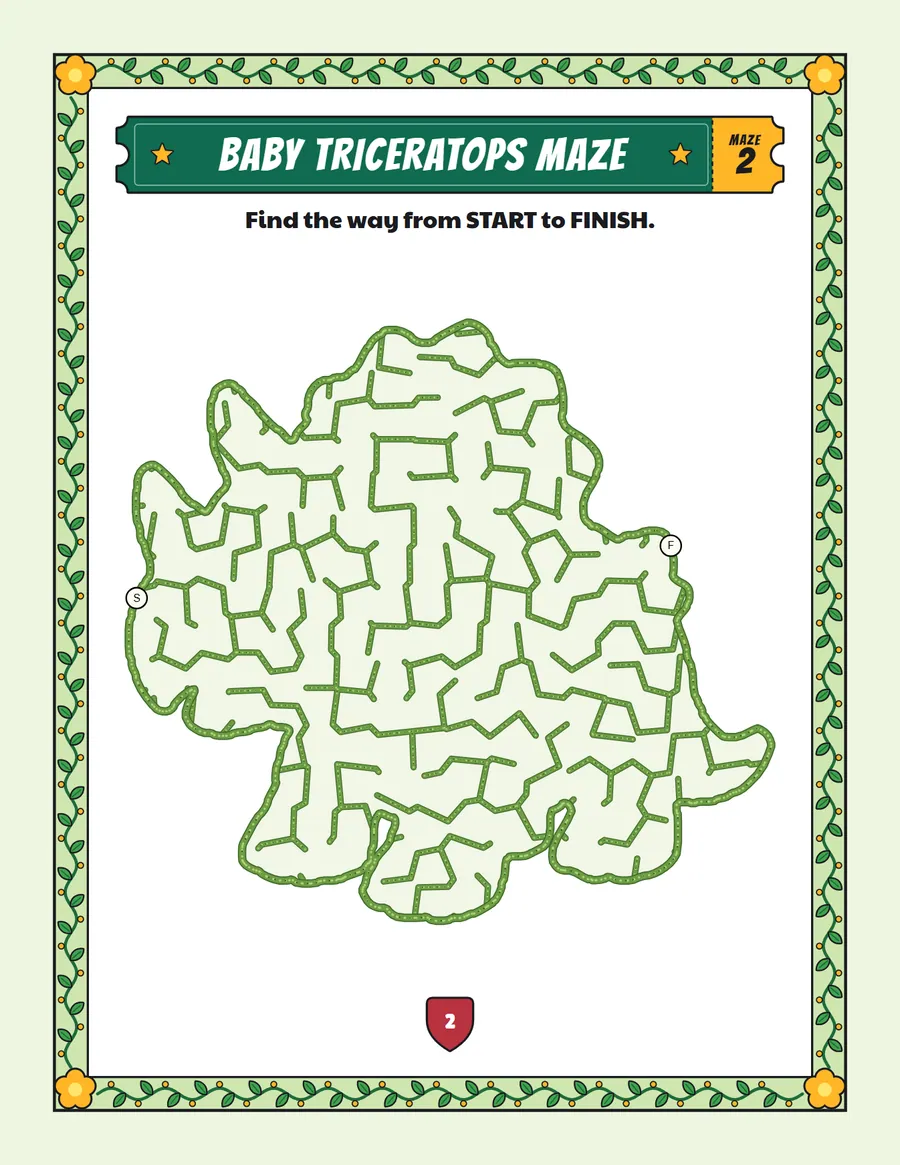 Baby triceratops maze printable: a easy dinosaur maze inside a baby triceratops shape