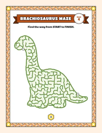 Brachiosaurus maze printable: a gentle dinosaur maze inside a brachiosaurus shape