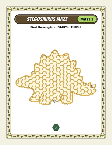 Stegosaurus maze printable: a gentle dinosaur maze inside a stegosaurus shape