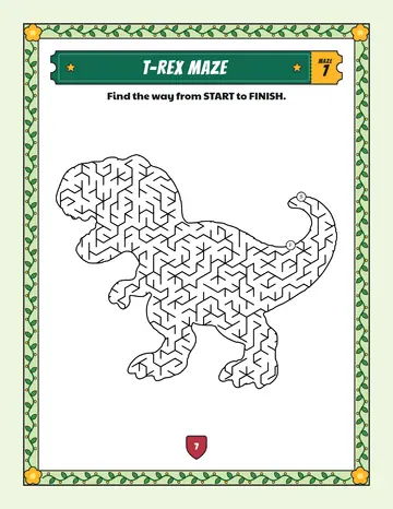 T-rex maze printable: a hard dinosaur maze inside a t-rex shape