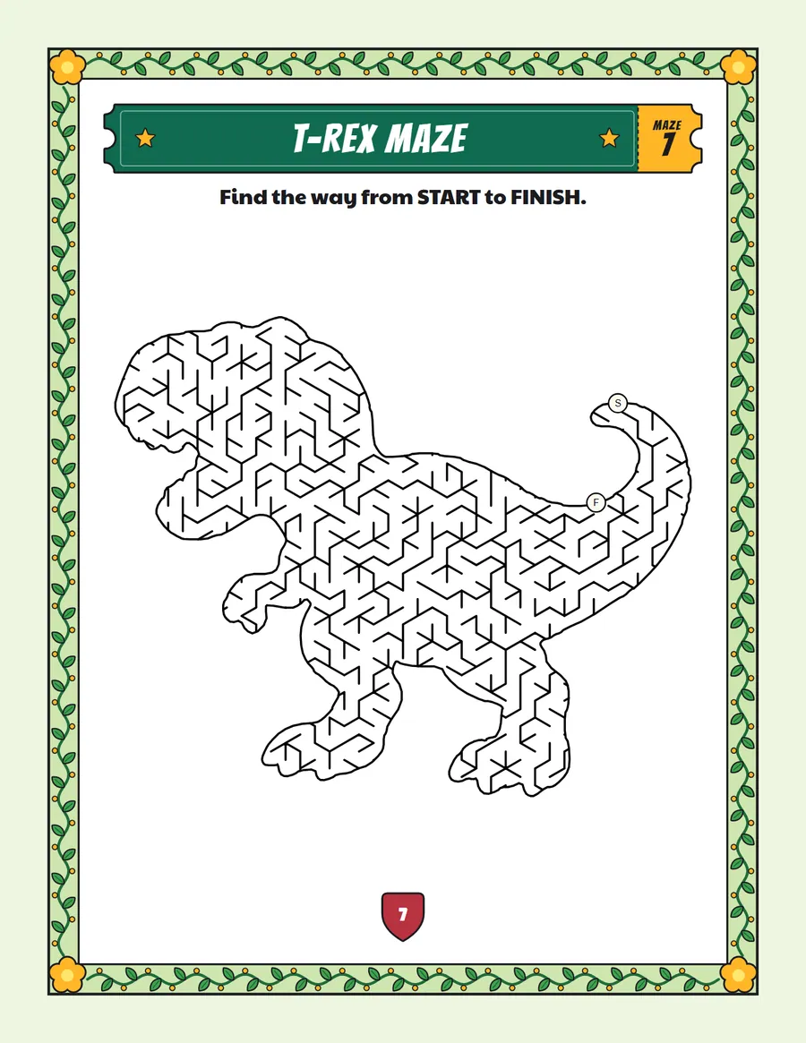 T-rex maze printable: a hard dinosaur maze inside a t-rex shape