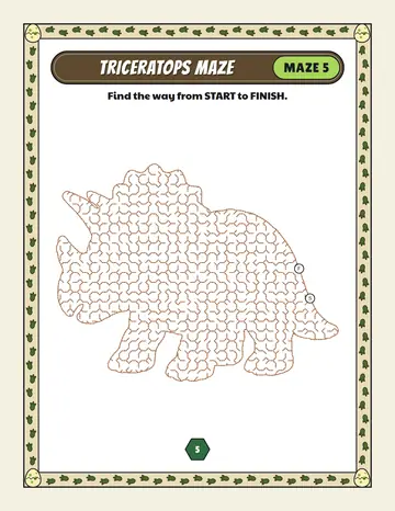 Triceratops maze printable: a medium dinosaur maze inside a triceratops shape