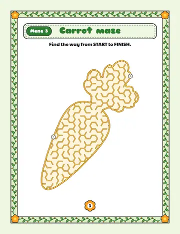 Carrot maze printable: a gentle Easter maze inside a carrot shape