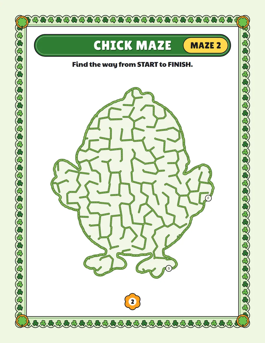 Chick maze printable: an easy Easter maze inside a chick shape