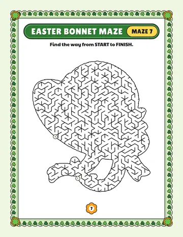Easter bonnet maze printable: a hard Easter maze inside an easter bonnet shape