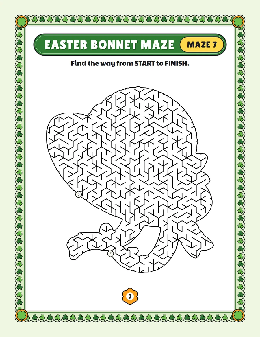 Easter bonnet maze printable: a hard Easter maze inside an easter bonnet shape