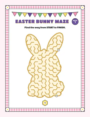 Easter bunny maze printable: an easy Easter maze inside an easter bunny shape