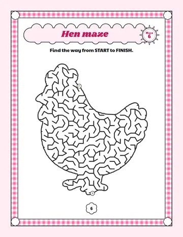 Hen maze printable: a medium Easter maze inside a hen shape