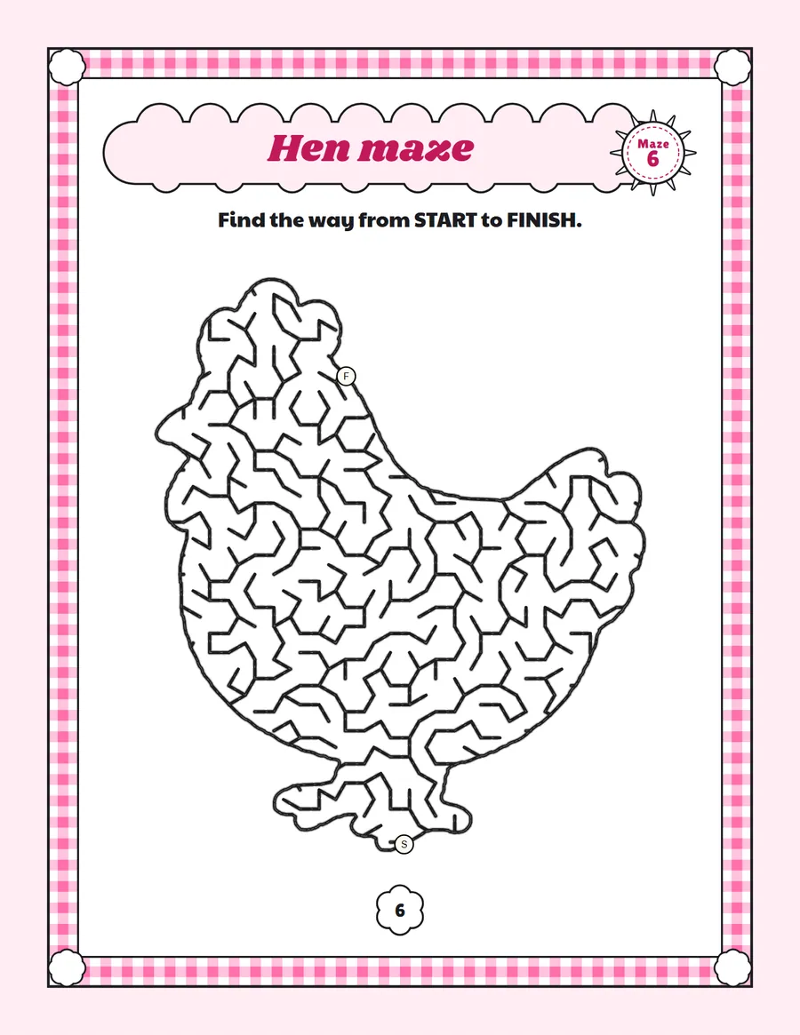 Hen maze printable: a medium Easter maze inside a hen shape