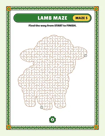 Lamb maze printable: a medium Easter maze inside a lamb shape