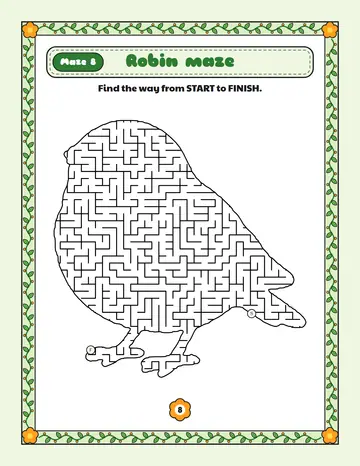 Robin maze printable: a hard Easter maze inside a robin shape