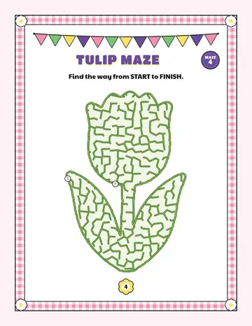 Tulip maze printable: a gentle Easter maze inside a tulip shape