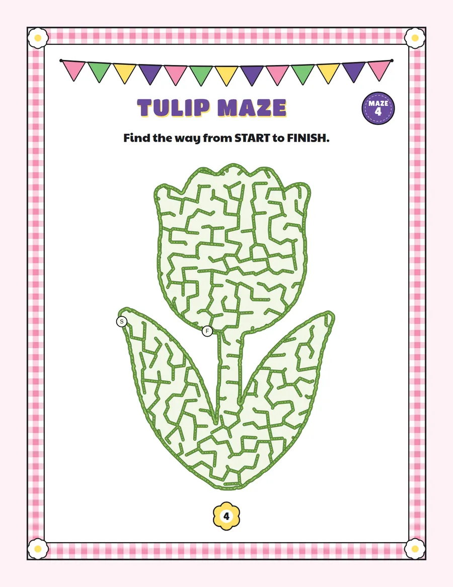 Tulip maze printable: a gentle Easter maze inside a tulip shape