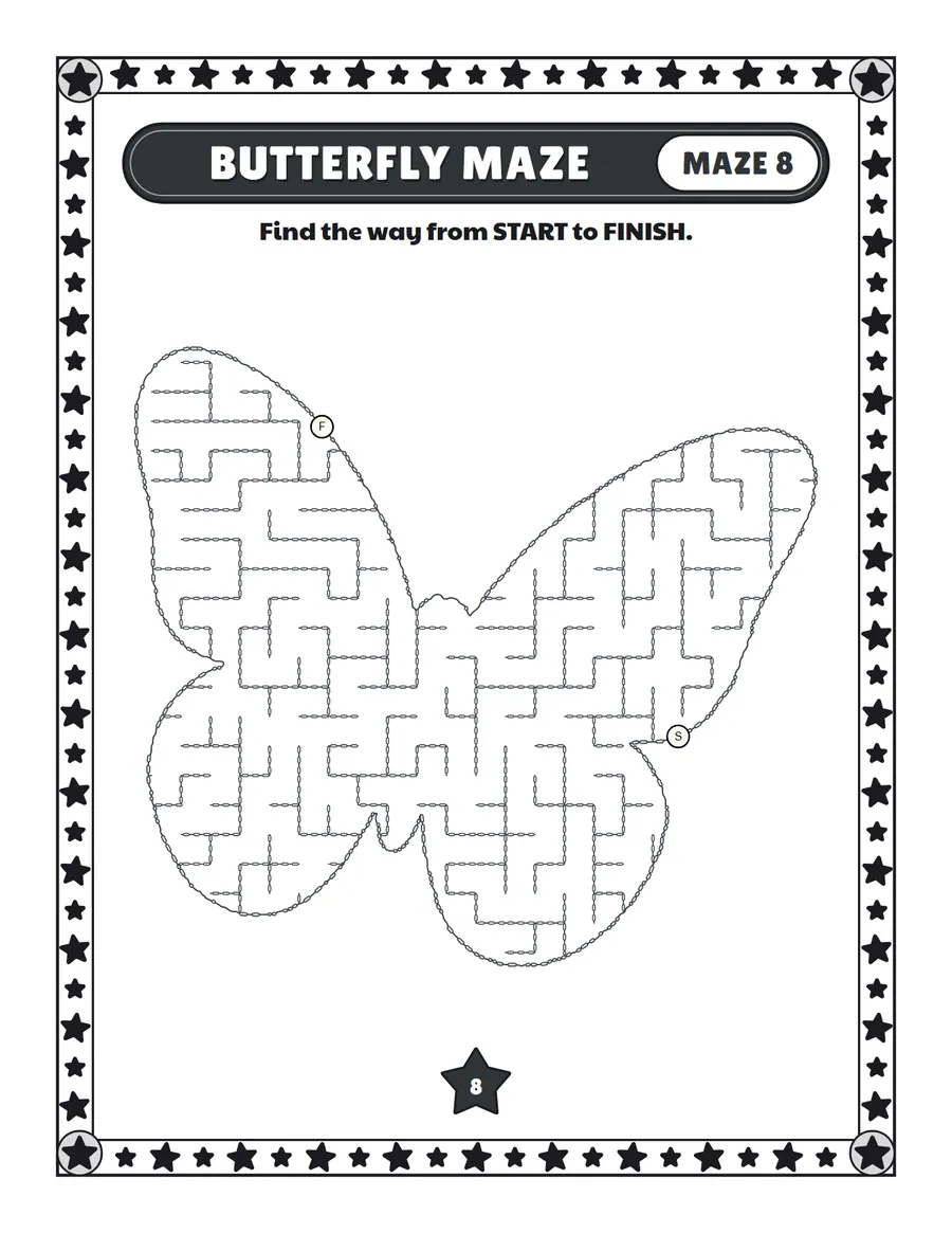 Butterfly maze printable: a gentle easy maze inside a butterfly shape