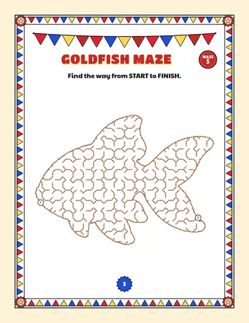 Goldfish maze printable: a easy easy maze inside a goldfish shape