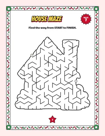 House maze printable: a easy easy maze inside a house shape