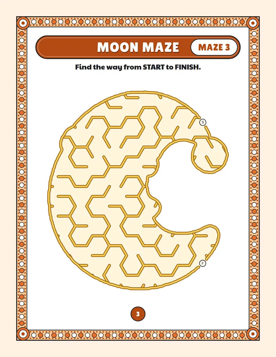 Moon maze printable: a very easy easy maze inside a moon shape