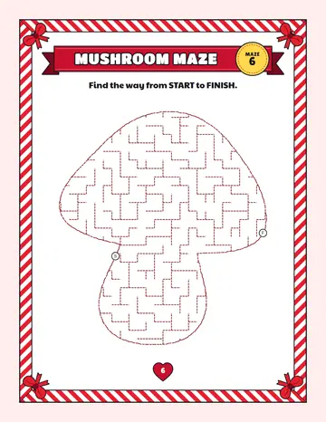 Mushroom maze printable: a easy easy maze inside a mushroom shape