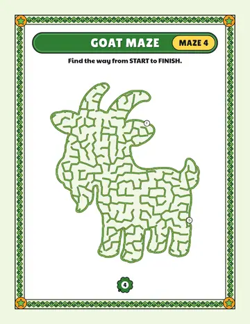 Goat maze printable: a gentle farm animal maze inside a goat shape
