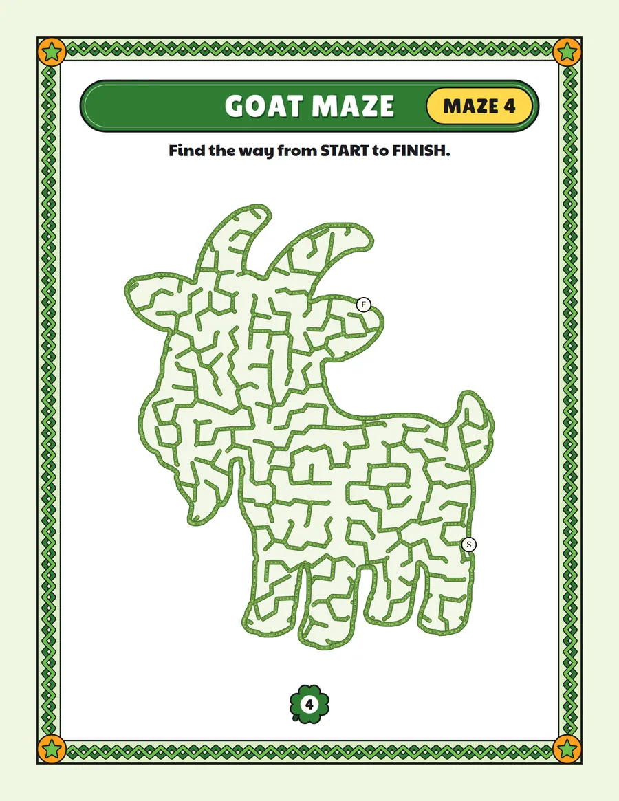 Goat maze printable: a gentle farm animal maze inside a goat shape