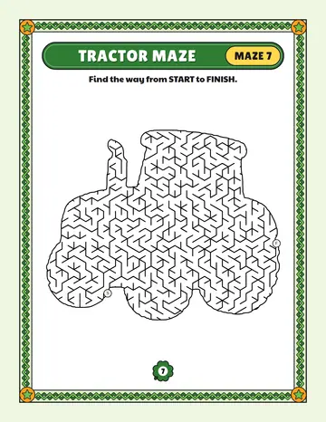 Tractor maze printable: a hard farm animal maze inside a tractor shape