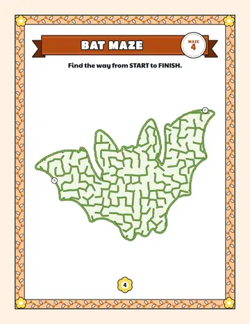 Bat maze printable: a gentle Halloween maze inside a bat shape