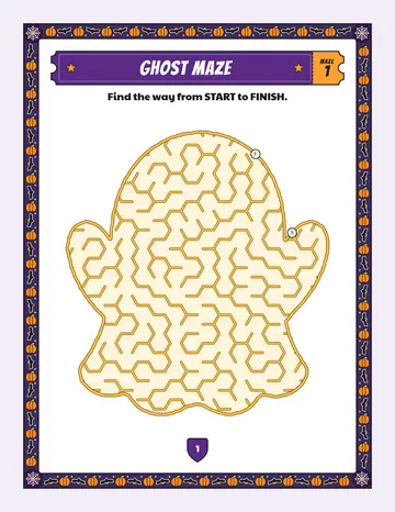 Ghost maze printable: a easy Halloween maze inside a ghost shape