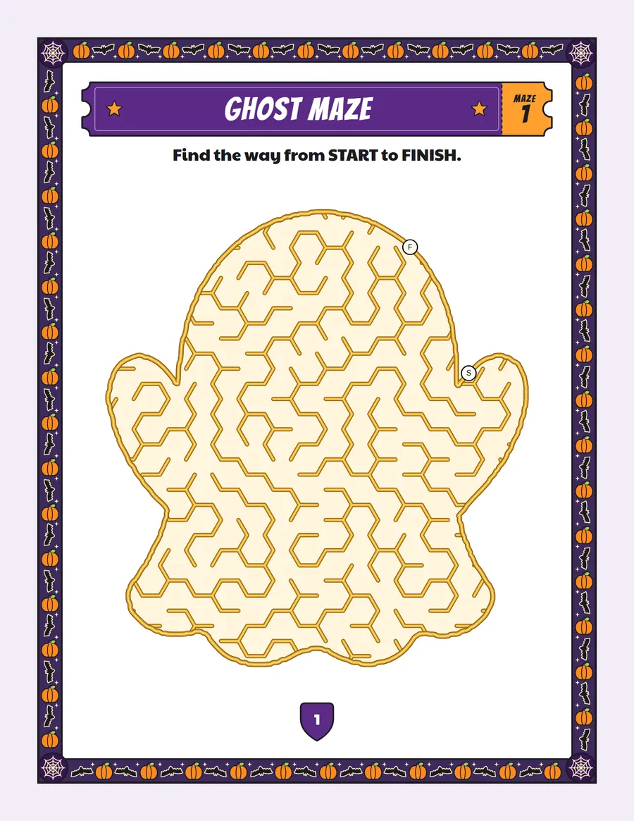 Ghost maze printable: a easy Halloween maze inside a ghost shape