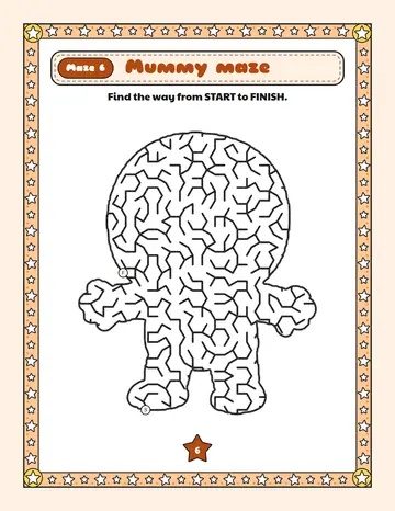 Mummy maze printable: a medium Halloween maze inside a mummy shape