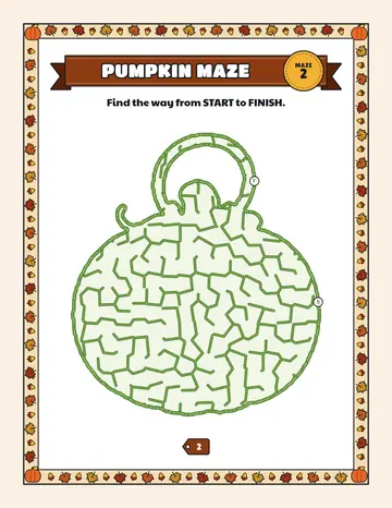 Pumpkin maze printable: a easy Halloween maze inside a pumpkin shape