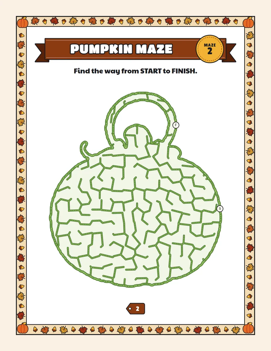 Pumpkin maze printable: a easy Halloween maze inside a pumpkin shape