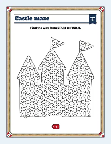 Castle maze printable: a extreme hard maze inside a castle shape