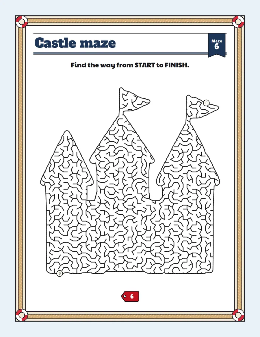 Castle maze printable: a extreme hard maze inside a castle shape