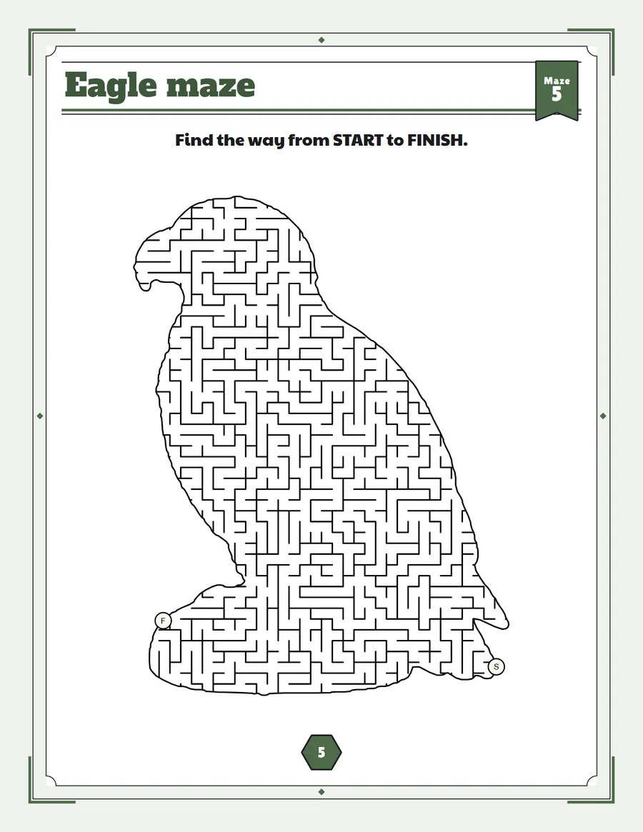 Eagle maze printable: a extreme hard maze inside a eagle shape