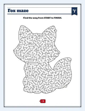 Fox maze printable: a extreme hard maze inside a fox shape