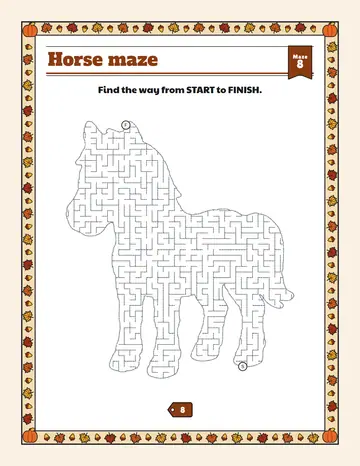 Horse maze printable: a extreme hard maze inside a horse shape