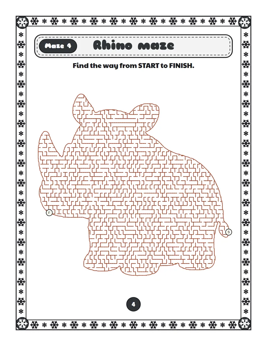 Rhino maze printable: a extreme hard maze inside a rhino shape