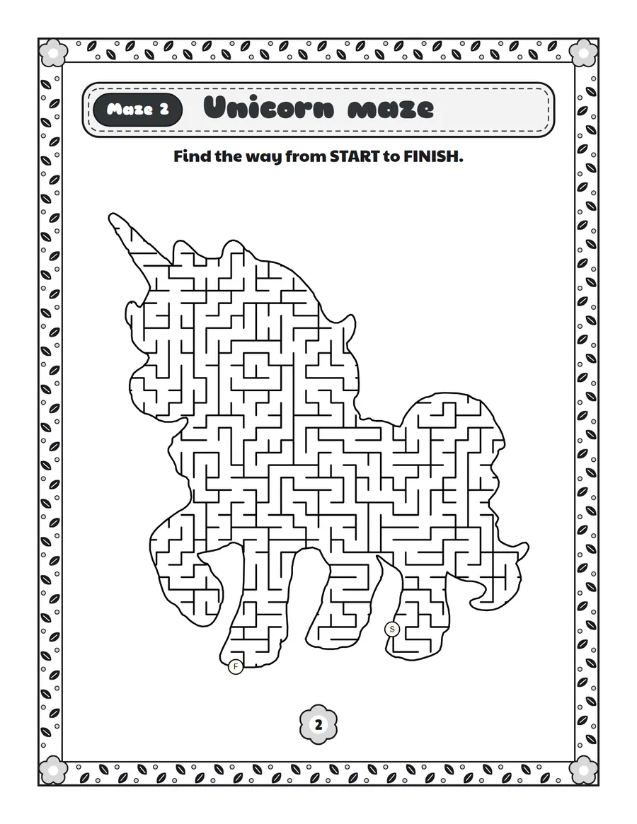 Unicorn maze printable: a hard hard maze inside a unicorn shape