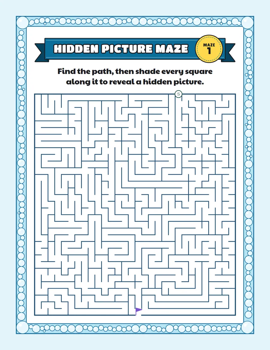 Octopus hidden picture maze printable: an easy hidden picture maze for ages 4 to 6