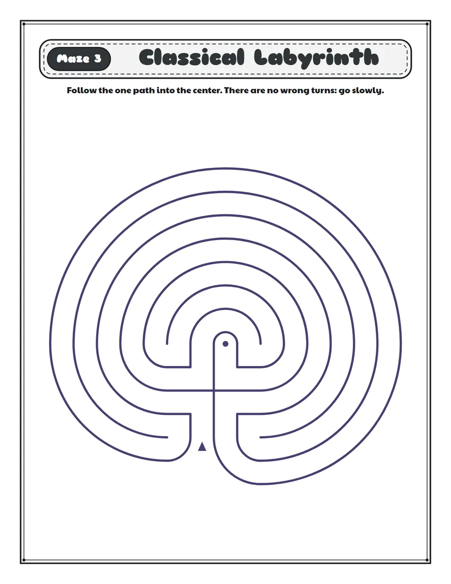 Cretan labyrinth printable: a gentle labyrinth for ages 5 to 7