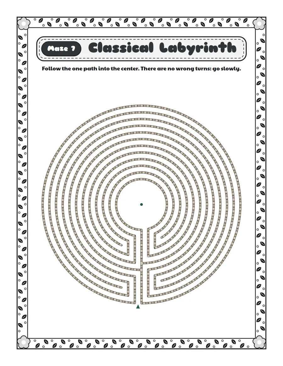 Eleven-circuit labyrinth printable: a hard labyrinth for ages 8 to 12