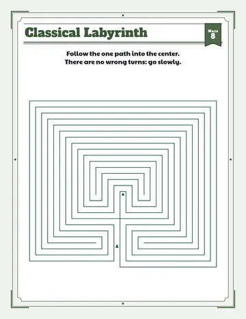 Fifteen-circuit square labyrinth printable: a hard labyrinth for ages 8 to 12