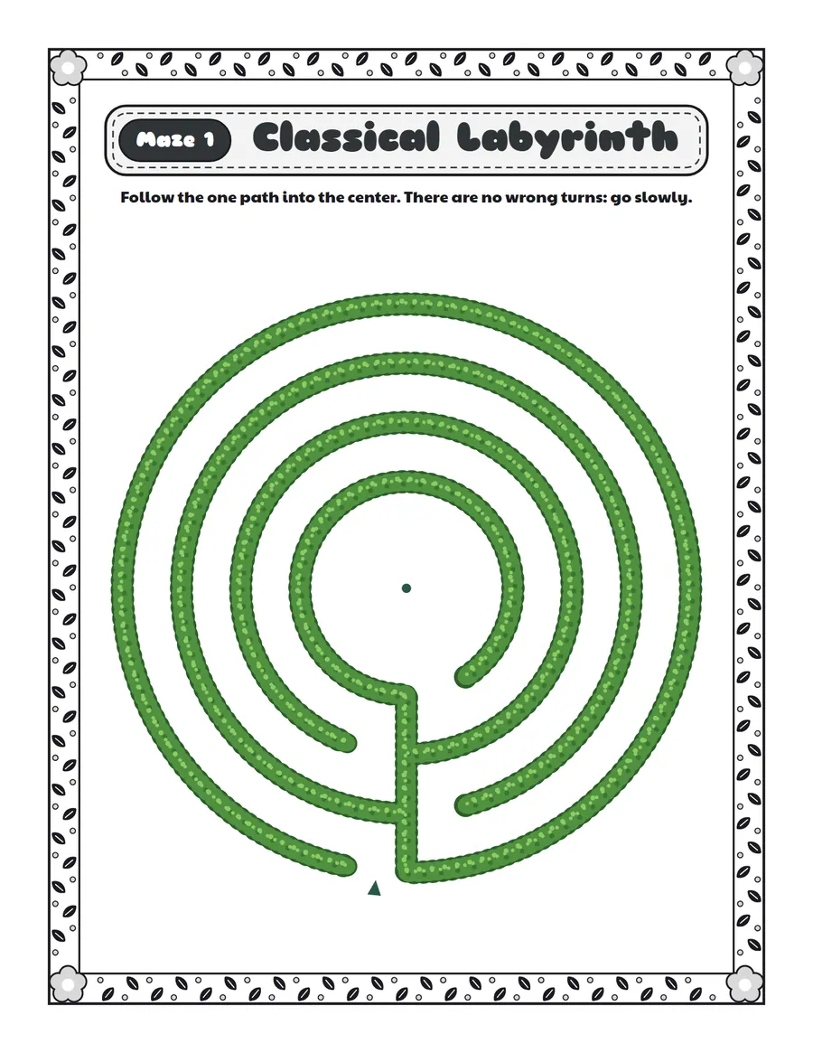 Three-circuit labyrinth printable: an easy labyrinth for ages 4 to 6
