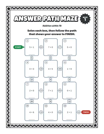 Addition Within 10 Maze, page 9 of the pack