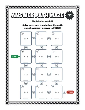 Times Tables Maze, page 19 of the pack