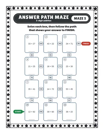 2-digit addition maze printable: a medium math maze for ages 6 to 8