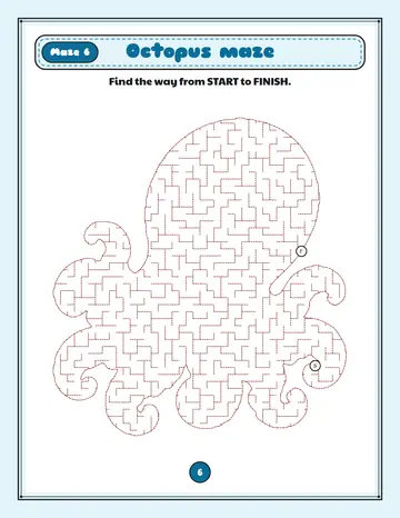 Octopus maze printable: a medium ocean maze inside a octopus shape