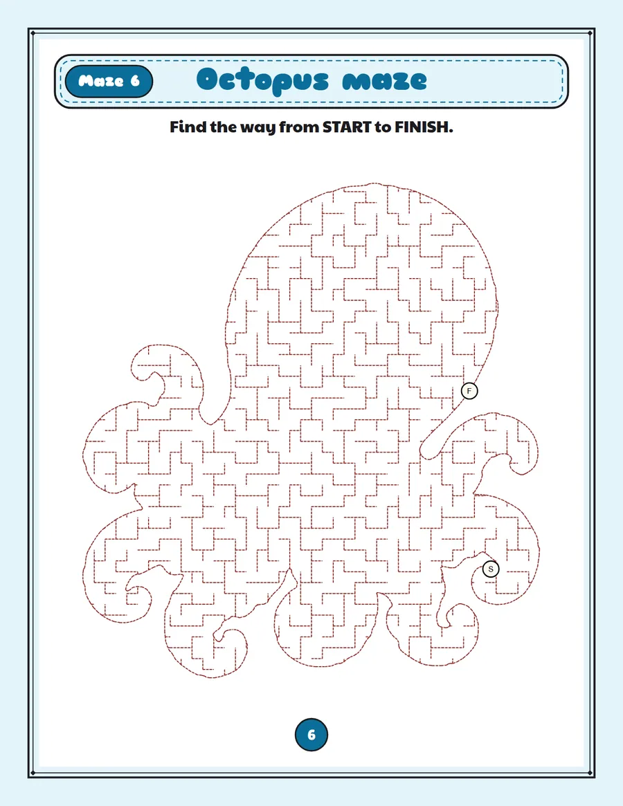 Octopus maze printable: a medium ocean maze inside a octopus shape