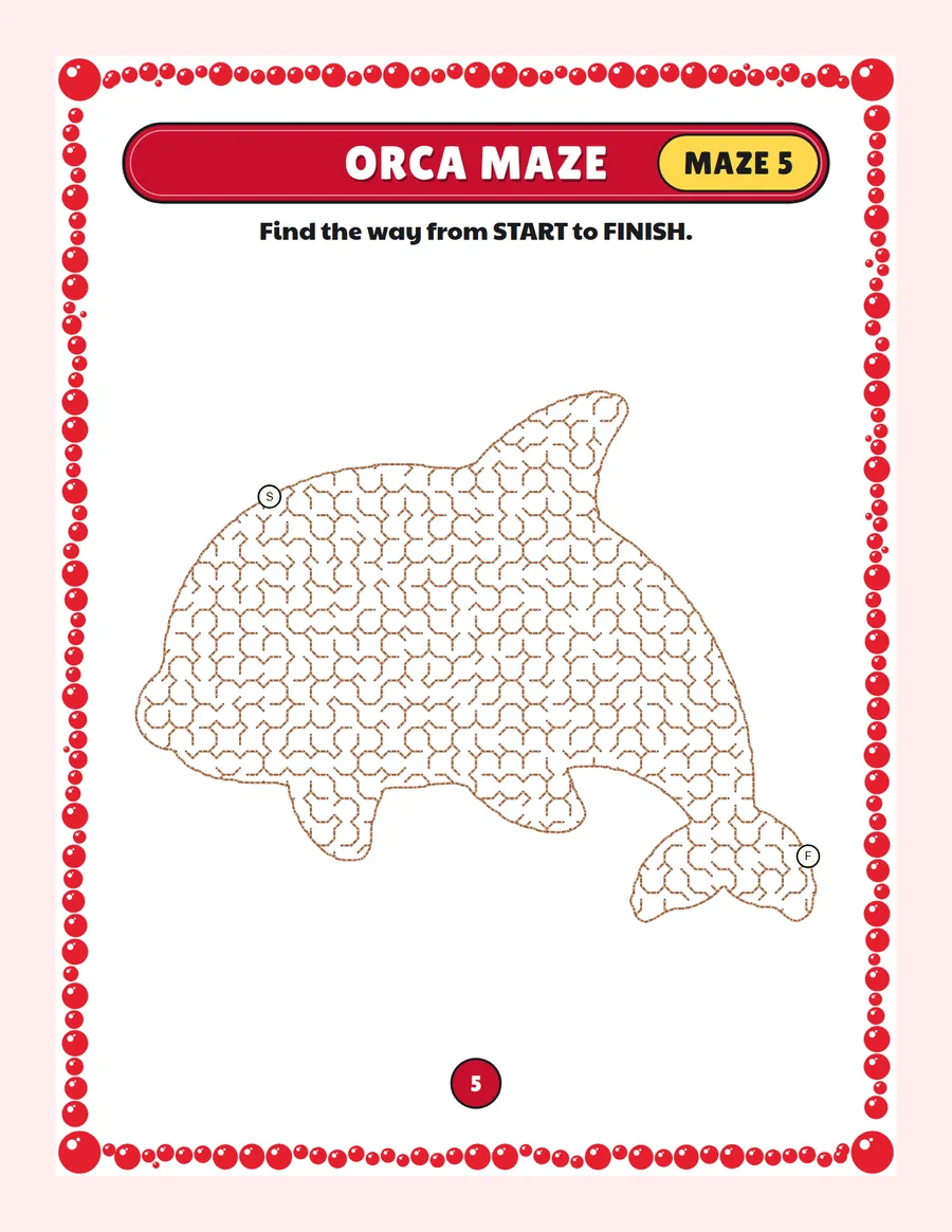 Orca maze printable: a medium ocean maze inside a orca shape
